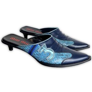 Miu Miu S/S 2000 Blue Kitten Heel Mules